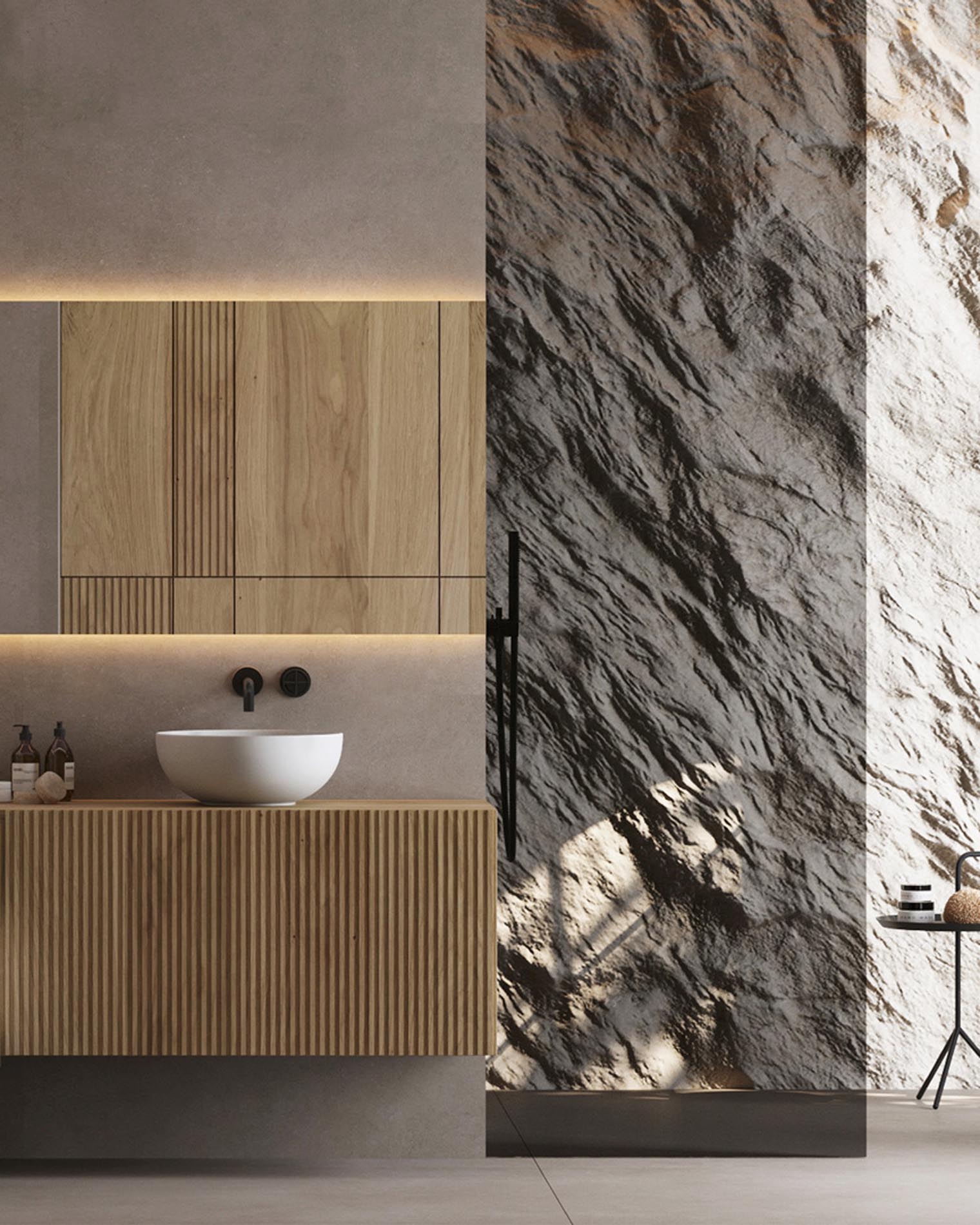 Muebles de baño en madera maciza de roble natural en Barcelona