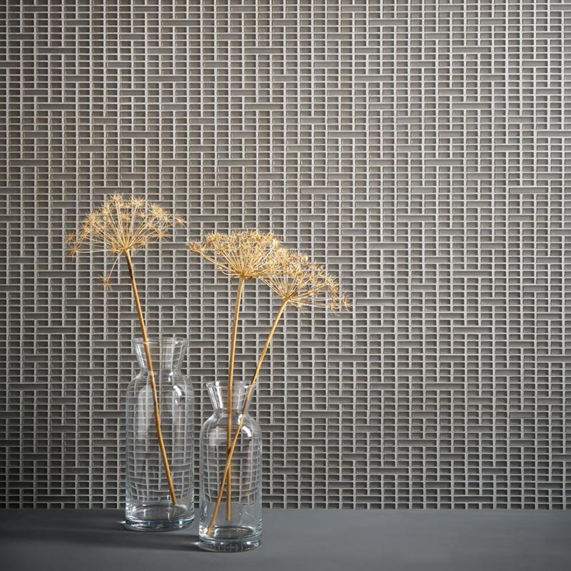 Mosaico modular de vidrio flotado en tonos mate "píxel-art"