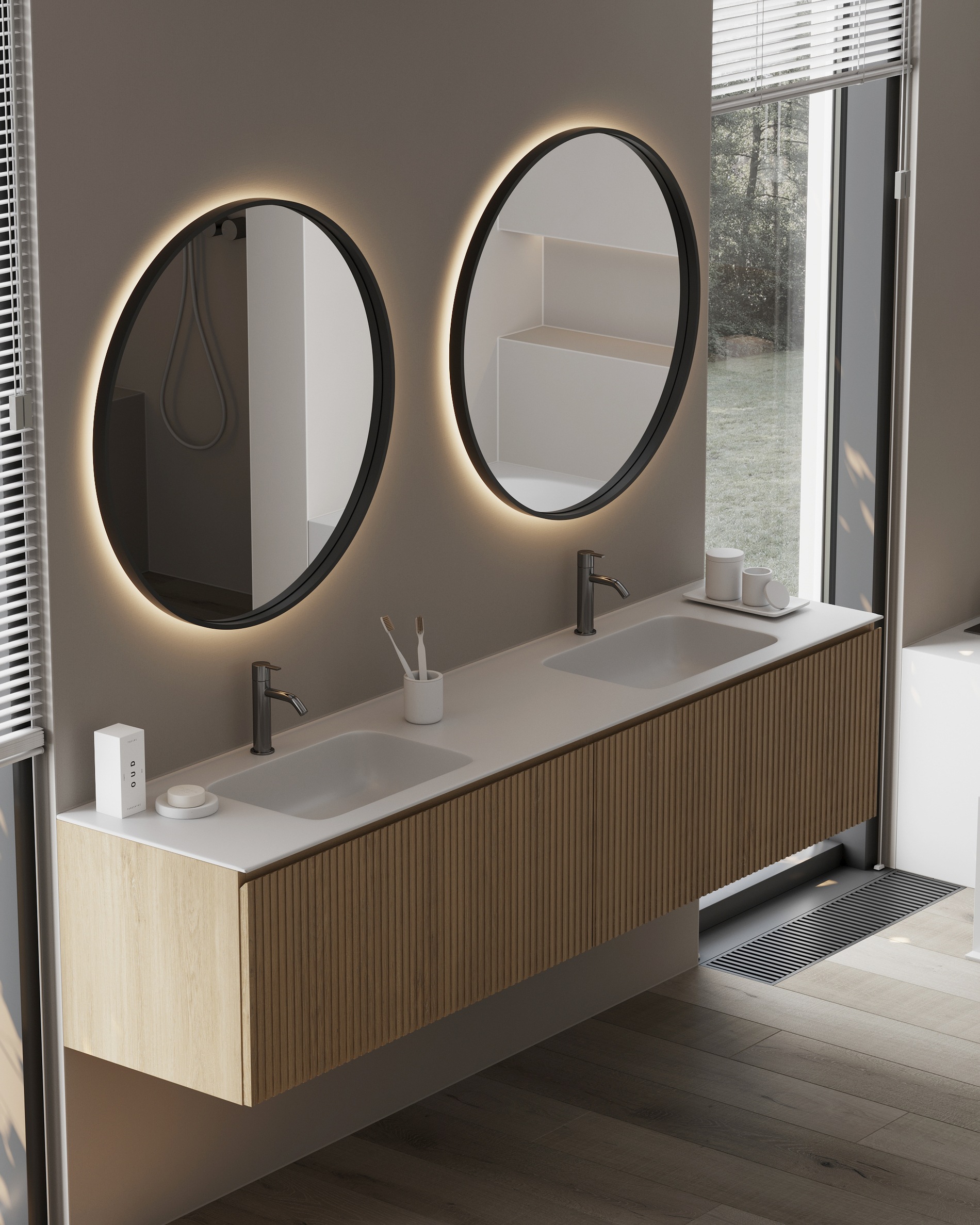 Siena: La colección de muebles de roble macizo que personaliza tu baño.