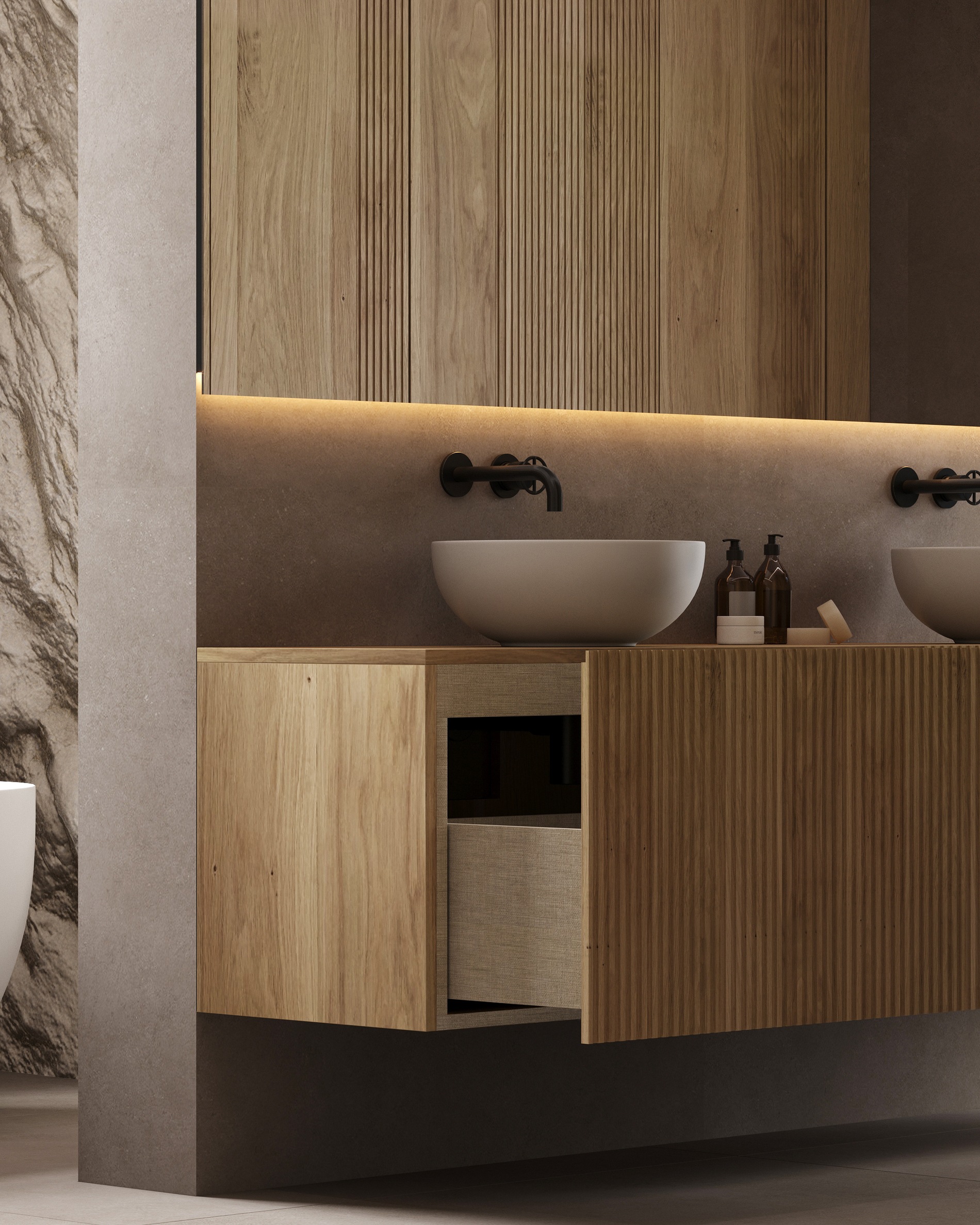 Siena: La colección de muebles de baños artesanales con texturas únicas